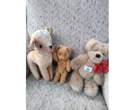 Three antique and vintage teddies to include straw filled lamb, Mohair bear with movable limbs and Cudlam bear. 