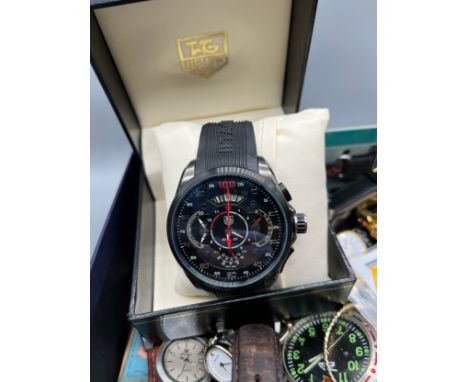 A Box of jewellery and watches also includes a replica Tag Heuer SLS gent's watch and box. 