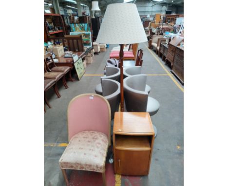 Lloyd loom chair , standard floor light together with bedside cabinet 