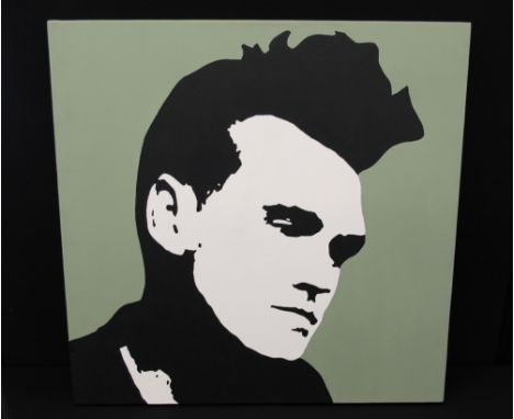 MORRISSEY - original piece of "Pop Art" on canvas dated 2003 by the now deceased artist Jon Clee.  Black and white image of T