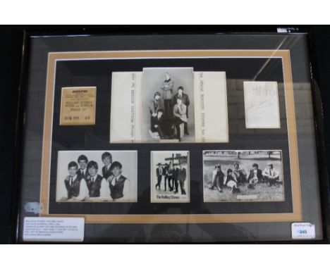 ROLLING STONES - framed set of Rolling Stones autographs plus Fan Club items to include postcards & membership card along wit