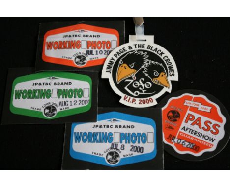 JIMMY PAGE & THE BLACK CROWES - five passes from the 2000 USA Tour to include a V.I.P laminate pass and four stick on passes 