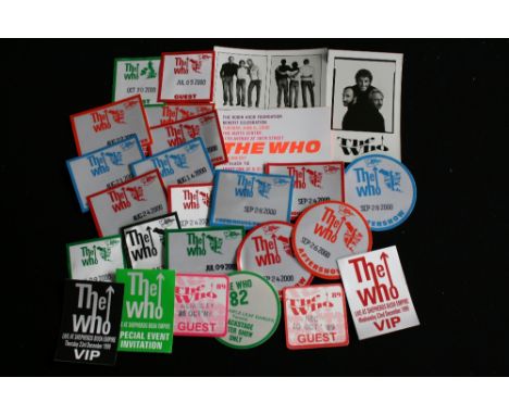 THE WHO - a collection twenty-three stick on passes to include the years '82, '89, 99' and 2000. Passes to include Guest, VIP