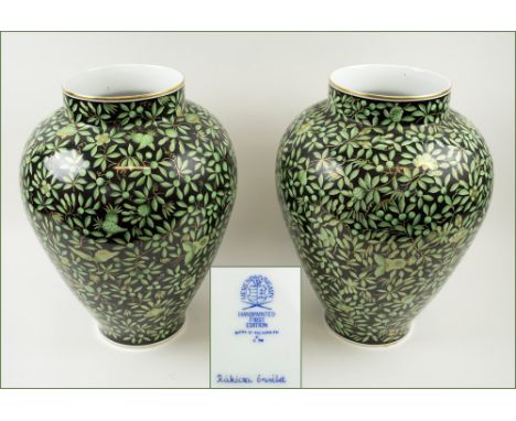 HEREND VASES, a pair, 'first edition; of inverted baluster form decorated a turquoise trailing foliate design, 43cm H. (2) (o