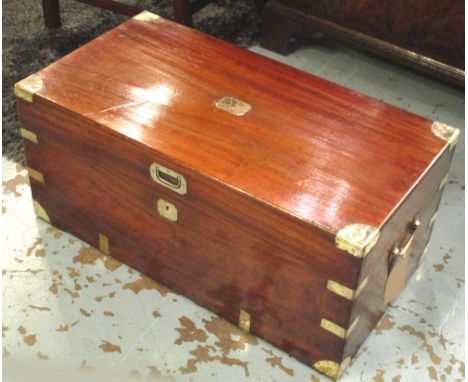 TRUNK, 19th century camphorwood and brass bound with rising lid and carrying handles, 38cm H x 84cm W x 45cm D.