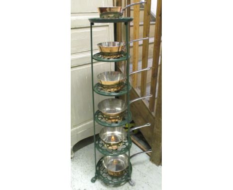 BATTERIE DE CUISINE, a set of six, graduated copper pans stamped 'G.Leclerc, 46 Pinsac, France', largest 23cm diam., on a vin