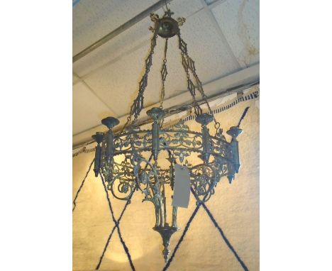 'GOTHIC' CHANDELIER, late 19th century gilt metal with ten lighting sconces, 57cm diam. x 120cm H.