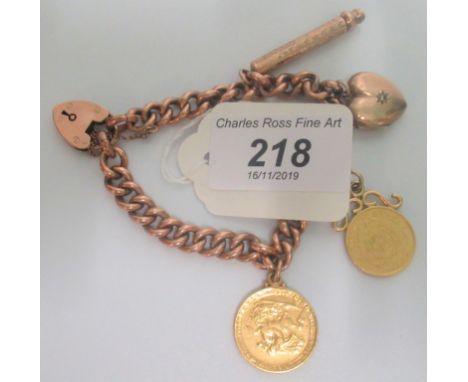 An early 19th century sovereign (1818), together with a South African half-pond (1896) on a 9ct rose gold chain. Condition Re