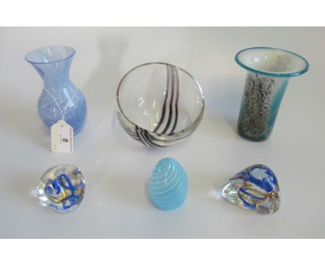 Six items of studio glassware, to include Caithness and Mdina.