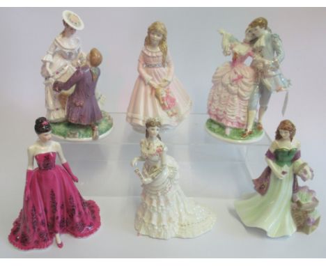 A collection of six Royal Worcester figurines, to include: The Flirtation and The Proposal, together with other associated fi