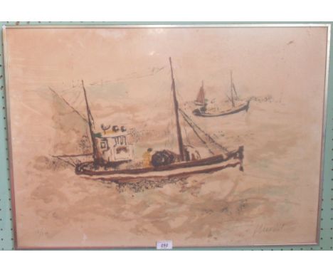 A contemporary framed and glazed limited edition print, 'The Fishing Trawlers', signed.