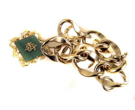 A Dyrberg & Kern yellow metal large link design bracelet, together with a Chinese yellow metal and jade pendant, the central 