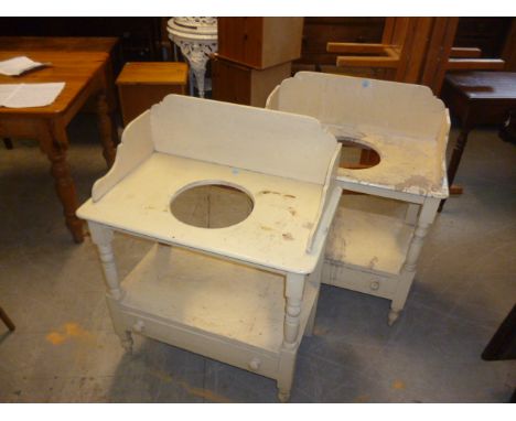 A pair of Victorian painted pine wash stands, with single drawer shelf