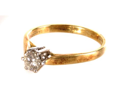 An 18ct gold diamond solitaire ring, mounted in six claw setting, size I 1/2, approx 2g