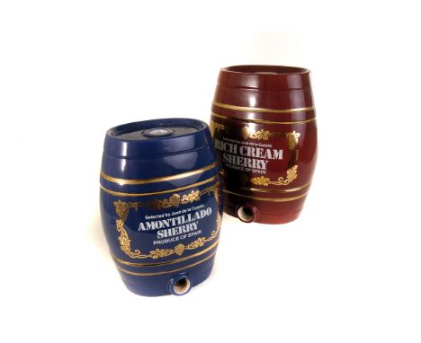 A group of eight pottery pub barrels, including W & A Gilbey Wines and Spirits merchant, Cintra Ruby Port, W.H Milner Pale Dr