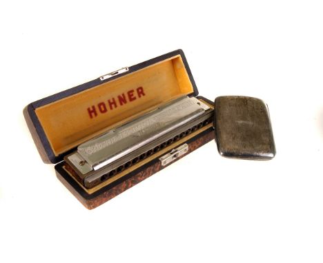 A George V silver cigarette case, together with a silver propelling pencil, with gem set terminal, a pair of silver cufflinks