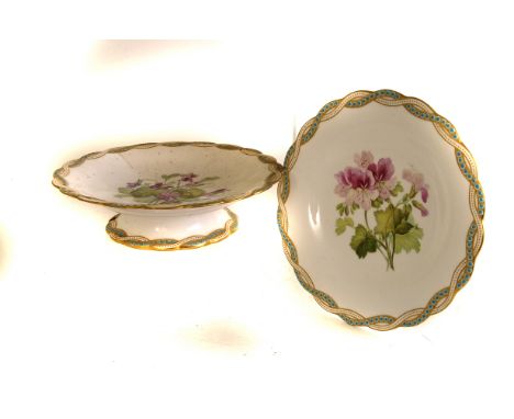 A group of nine Spode dessert plates,  having painted floral design to the central surrounded by and green ground and gilt de