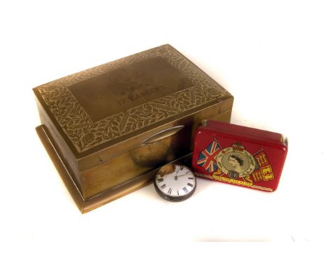 A selection of works of art, including a 17th century Lancers brass box, a Georgian pair cased watch interior, a match strike