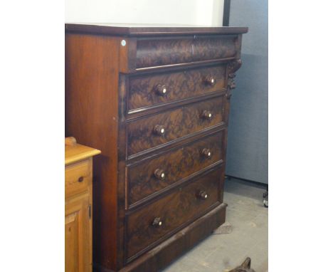 A mahogany scotch chest, having two short over four long drawers, with bun handles, approx 117cm W
