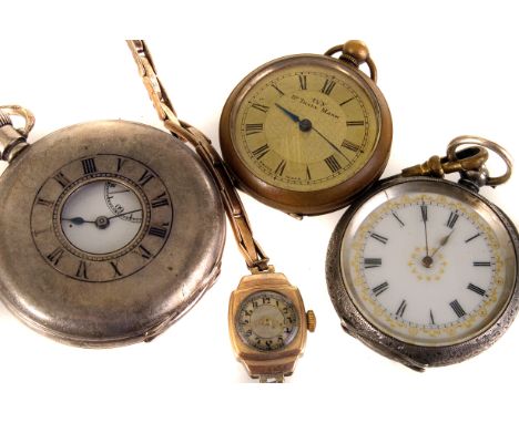 An Aaron Lufkin Dennison silver cased half hunter pocket watch,  marked London, together with a small ladies continental exam