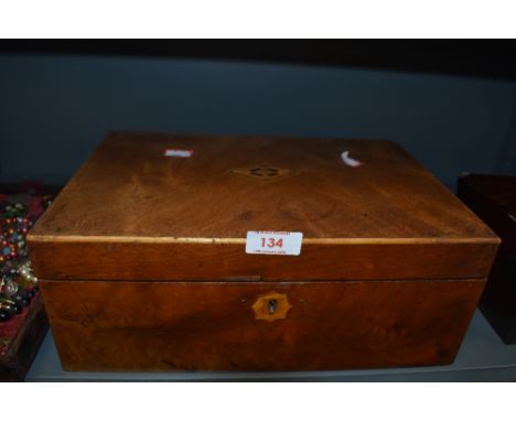 An inlayed satin wood jewellery or trinket case having musical mechanism