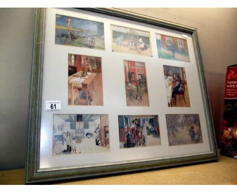 A framed print of postcards, size; 62cm x 52cm, COLLECT ONLY