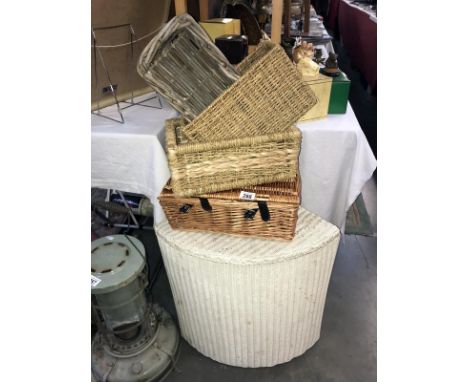 A Lloyd Loom corner linen basket and quantity of other wicker baskets, COLLECT ONLY