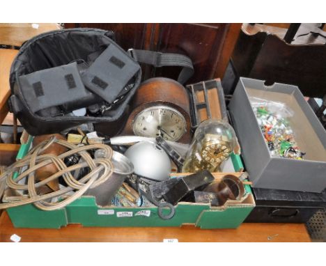 A COLLECTION OF GLASS ANIMALS, marbles, a mantel clock and sundries