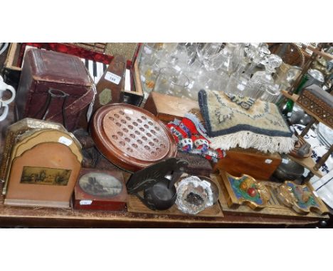 A METRONOME, a giltwood book rack, an Indian box, wooden items and sundries