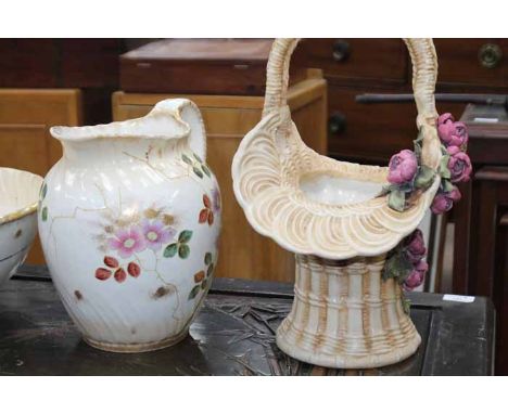 WATER BASIN AND EWER 
with an Austrian ceramic basket