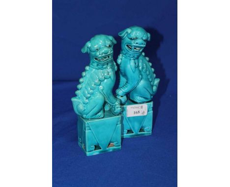 TWO BLUE CERAMIC CHINESE FOE DOGS