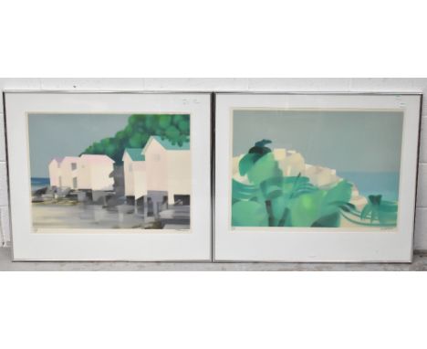 FREDDIE (ALFRED) DEFOSSEZ (French, born 1932); colour lithograph, study of houses on the shores of a beach, limited edition n