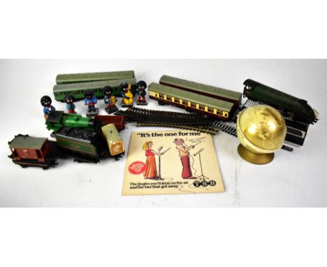 A small quantity of Hornby OO gauge items to include carriages, wagons, tender, track, together with a Stylophone, a Liverpoo