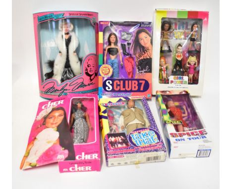 Eleven various boxed collectors' figures relating to television and Pop music, to include Boy George, S Club 7, Spice Girls, 