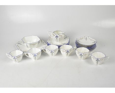 SHELLEY; a six-setting tea service in the 'Blue Iris' pattern, Registered Design No.723404, comprising sandwich plate, six si