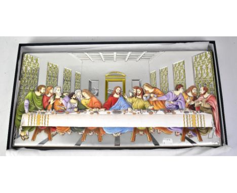 A contemporary embossed plaque depicting The Last Supper, stamped lower left 'Made in Italy' and stamped lower right 'AN Ag 1