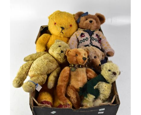 Six various bears to include a c1950s large orange teddy bear with red pads and feet, length 52cm, a Boyds Bears bear with 'B