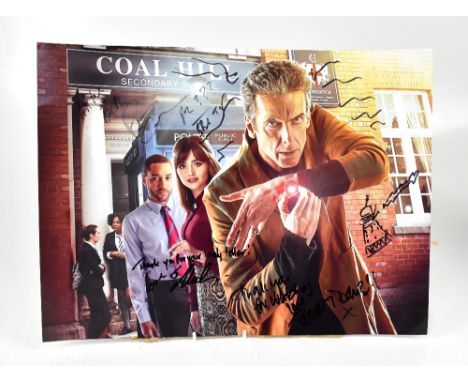 DOCTOR WHO; an oversized reproduced photograph bearing several signatures, including Peter Capaldi. We have not authenticated