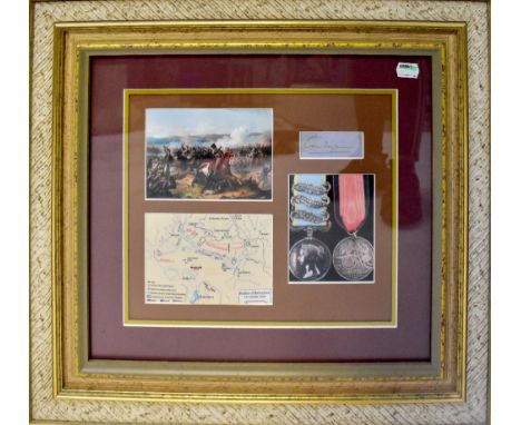 CHARGE OF THE LIGHT BRIGADE; a framed montage comprising a small section of map titled 'Battle of Balaclava 25th October 1854