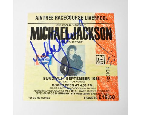 MICHAEL JACKSON; a ticket stub for the Bad Tour, 11th September 1988, bearing the star's signature.We have not authenticated 