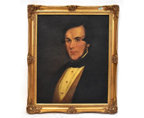 19TH CENTURY ENGLISH SCHOOL; oil on canvas, half-length portrait of a gentleman in formal clothes, unsigned, 49.5 x 39.5cm, f