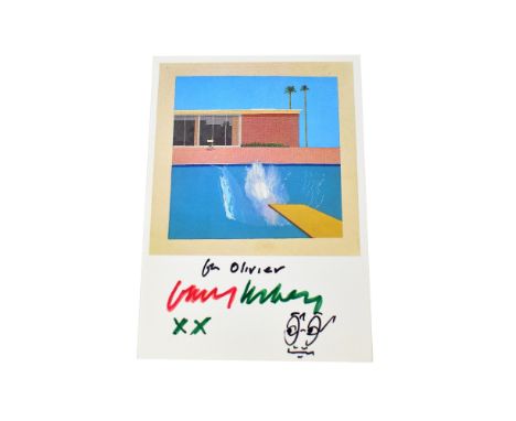 DAVID HOCKNEY; a postcard bearing the artist's signature.We have not authenticated this signature, please satisfy yourself as