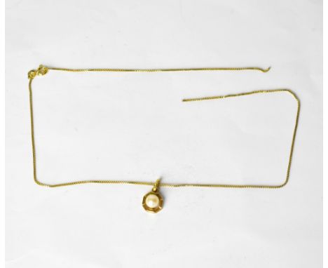 A 9ct yellow gold fine link chain with floral set pearl pendant, approx 2.2g (af). CONDITION REPORT: The chain is broken.