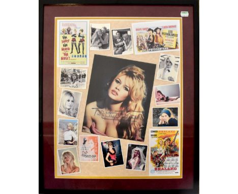 BRIGITTE BARDOT; a framed montage relating to the actress comprising advertising slips for films and several photographs, sur