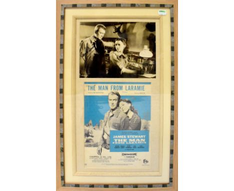 THE MAN FROM LARAMIE; a framed montage comprising a small advertising slip for the film, beneath a black and white photograph