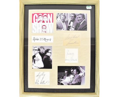THE GOONS; a framed montage relating to the show, comprising a small advertising slip with three black and white photographs 