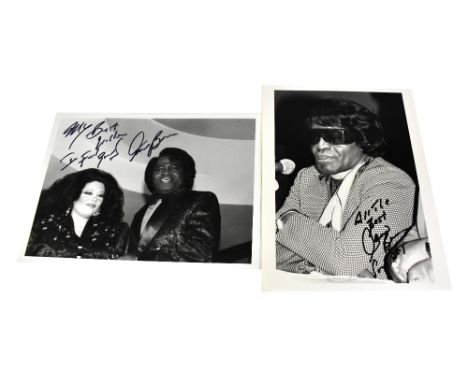 JAMES BROWN; three black and white photographs, each bearing the star's signature (3).We have not authenticated these signatu