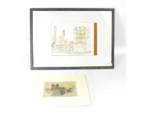 ADRIAN HILL (active 1923); pen and ink sketch, 'Notre Dame Paris', signed, titled and dated 1923 lower right, approx 17.3 x 2