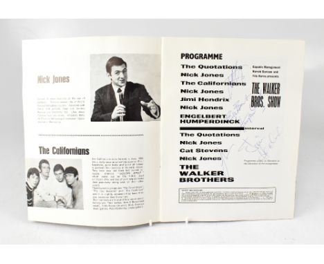 VARIOUS ARTISTS; a tour programme bearing the signatures of The Walker Brothers, Jimi Hendrix (x2), Cat Stevens and Engelbert