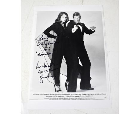 MOONRAKER; a black and white 007 promotional photograph, bearing the signatures of Roger Moore and Lois Chiles.We have not au
